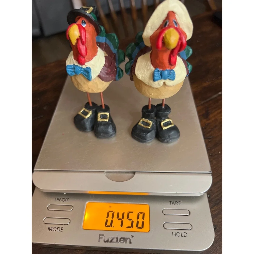 Turkey Pilgrim Thanksgiving Figurines Set of 2 Hand Painted Resin